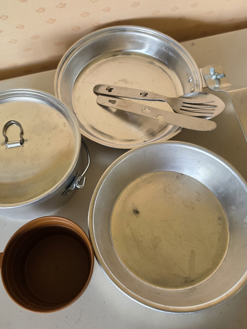 Vintage Mirro Aluminum Cookware Camping Mess Kit Set Utensils